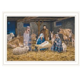 Trendy Decor 4U The Greatest Gift of All - The Birth of Christ White Framed Wall Art for Living Room, Nativity Wall Art Print for Home Decor (Color: as Pic)