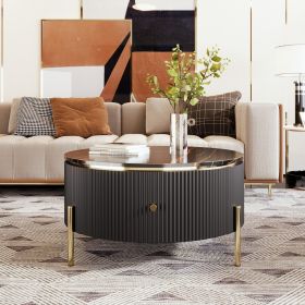 Modern Round Coffee Table with 2 large Drawers Storage Accent Table(31.5'') (Color: Black, Material: MDF)