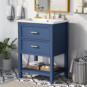 24'' Bathroom Vanity with Top Sink, Modern Bathroom Storage Cabinet with 2 Drawers, Single Sink Bathroom Vanity (Color: Blue, Material: MDF)