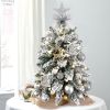 22in Mini Christmas Tree with Lights, Rose Gold Artificial Small Tabletop Christmas Tree with Flocked Snow