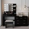 Large Makeup Vanity with Lights, Vanity Table with Charging Station, Vanity Desk with Mirror and 10 LED Light Bulbs