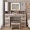 Large Vanity Table Set with 3 Opening Mirrors and LED Lights, Vanity Table with Full Storage Behind Mirror