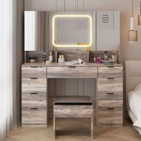 Large Vanity Table Set with 3 Opening Mirrors and LED Lights, Vanity Table with Full Storage Behind Mirror (Color: as picture)