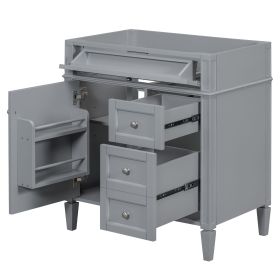 30'' Bathroom Vanity without Top Sink, Modern Bathroom Storage Cabinet with 2 Drawers and a Tipout Drawer (NOT INCLUDE BASIN) (Color: Grey, Material: Solid Wood+MDF)