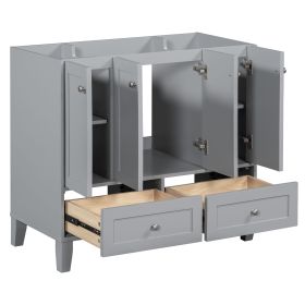 36'' Bathroom Vanity without Countertop,Solid Wood Frame Bathroom Storage Cabinet Only, Freestanding Vanity with 4 Soft Closing Doors& 2 Drawers (Color: Grey, Material: Solid Wood+MDF)