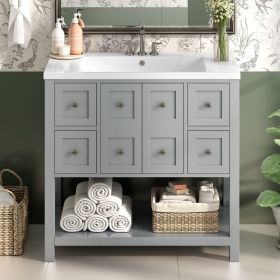 36'' Bathroom Vanity with Undermount Sink,Free Standing Vanity Set with 4 Drawers& Soft Closing Doors,Solid Wood Frame Bathroom Storage Cabinet (Color: Grey, Material: Solid Wood+MDF+Resin)