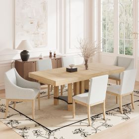 Rustic 7-Piece 76.4 inch Extendable Dining Table Set with 18 inch Removable Leaf, 2 Arm Chairs and 4 Armless Chairs (Color: Natural, Material: Acacia Wood,Rubber Wood)