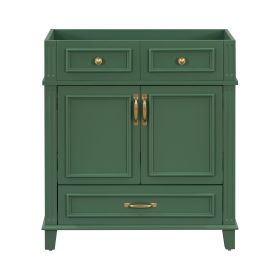 30'' Bathroom Vanity without Top,Solid Wood Frame Bathroom Storage Cabinet with Soft Closing Doors,Frame Bathroom Storage Cabinet Only, Retro Style (Color: Green, Material: Solid Wood+MDF)