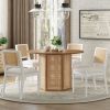 5-Piece Rattan Round Dining Table Set, Wood Table with Hexagonal Base and Upholstered Chairs for Dining Room, Kitchen,Indoor Use