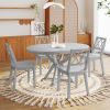 Mid-Century 5-Piece Extendable Round Dining Table Set with 15.7" Removable Leaf and 4 Cross Back Dining Chairs