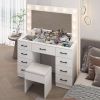 Vanity Desk Set with Large Lighted Mirror and Powre Outlet, Glass Top Makeup Vanity with 9 Drawers, Vanity Table with 12 LED Lights