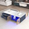 Modern Coffee Table with 2 Glass Door Storage, 4 Drawers, Gold Metal Legs, and Multi-Color Lighting in 47.2''