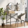 40 inch Makeup Vanity Desk with 3-Mode Lighted Mirror & Wireless Charging Station,Vanity Table with Drawer & 3 Open Shelves for Ample Storage Space