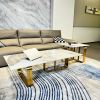 Modern Rectangular Coffee Table Set with Sintered Stone Top, Gold Metal Frame, for Bedroom, Living Room