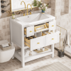 30'' Bathroom Vanity with Resin Sink Combo, Free Standing Single Vanity Set with 5 Drawers, Solid Wood Frame Bathroom Storage Cabinet