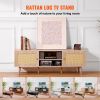 VEVOR Rattan TV Stand, Mid Century Modern TV Stand for 65 inch TV, Boho Rattan TV Cabinet with Build-in Socket and USB Ports