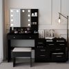 Large Makeup Vanity with Lights, Vanity Table with Charging Station, Vanity Desk with Mirror and 10 LED Light Bulbs