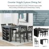 Updated Counter Height 5-piece Solid Wood Dining Table Set, 59*35.4Inch Table with Curved Wine Rack and 4 Upholstered Chairs