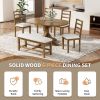 Farmhouse 6-Piece 60inch Extendable Pedestal Dining Table Set with 18inch Removable Leaf, 44inch Bench and 4 Ladder Back Dining Chairs