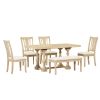 Traditional 6-Piece 78inch Trestle Extendable Dining Table Set with One 18inch Removable Leaf, Padded Dining Chairs and Bench