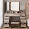 Large Vanity Table Set with 3 Opening Mirrors and LED Lights, Vanity Table with Full Storage Behind Mirror