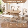 Retro 6-Piece Trestle Dining Table Set with Upholstered Dining Chairs and Dining Bench, Smooth Dining Backs for Dining Room, Living Room, Kitchen