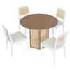 5-Piece Rattan Round Dining Table Set, Wood Table with Hexagonal Base and Upholstered Chairs for Dining Room, Kitchen,Indoor Use