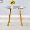 Modern Luxurious Round Tempered Glass Dining Table with Gold 7-Shaped Metal Legs,suitable for family meals, office conferences