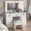 Vanity Desk Set with Large Lighted Mirror and Powre Outlet, Glass Top Makeup Vanity with 3 Drawers and 2 Cabinets, Vanity Table with 12 LED Lights